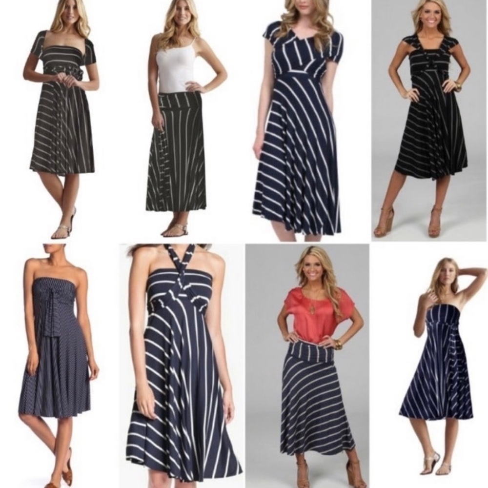 Elan 8 Way Convertible Multi Way Striped Jersey Dress Swim Coverup Blue White M